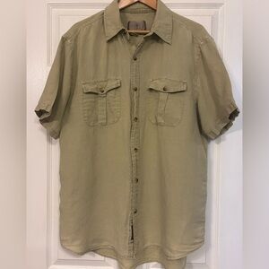 The Territory Ahead Shirt Mens XL 100% Linen Short Sleeve Button Casual Taupe